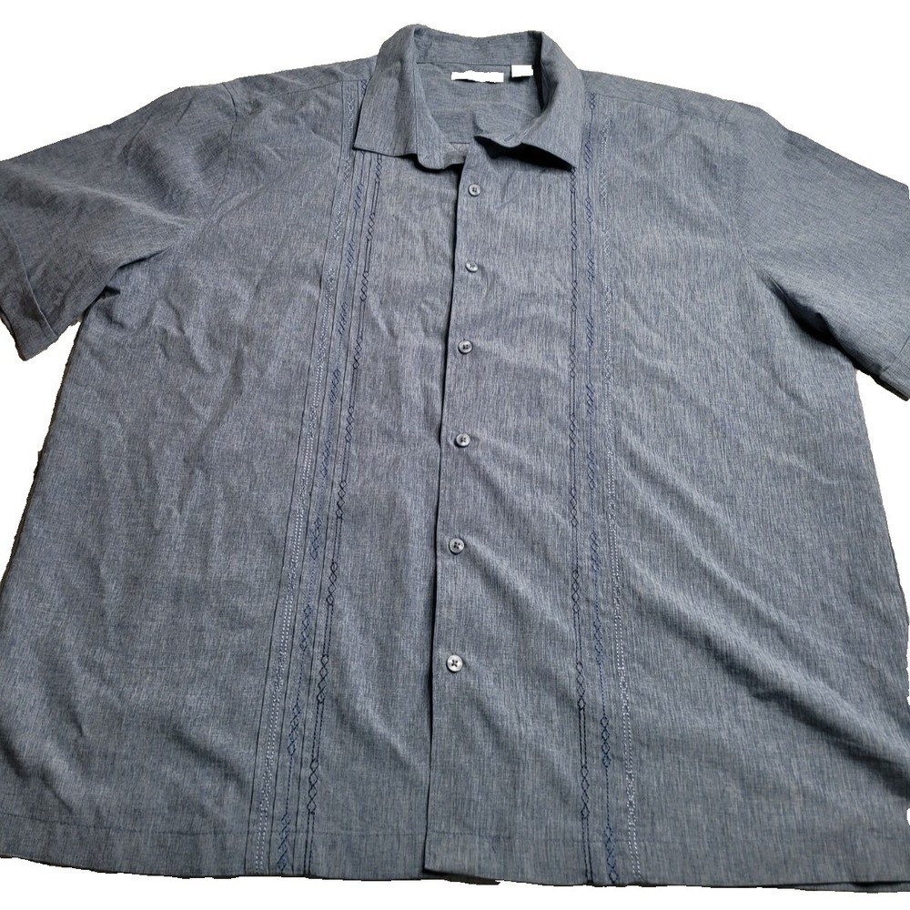 Cubavera Short Sleeve Button Up Shirt Blue Men's XXL Embroidered Panels